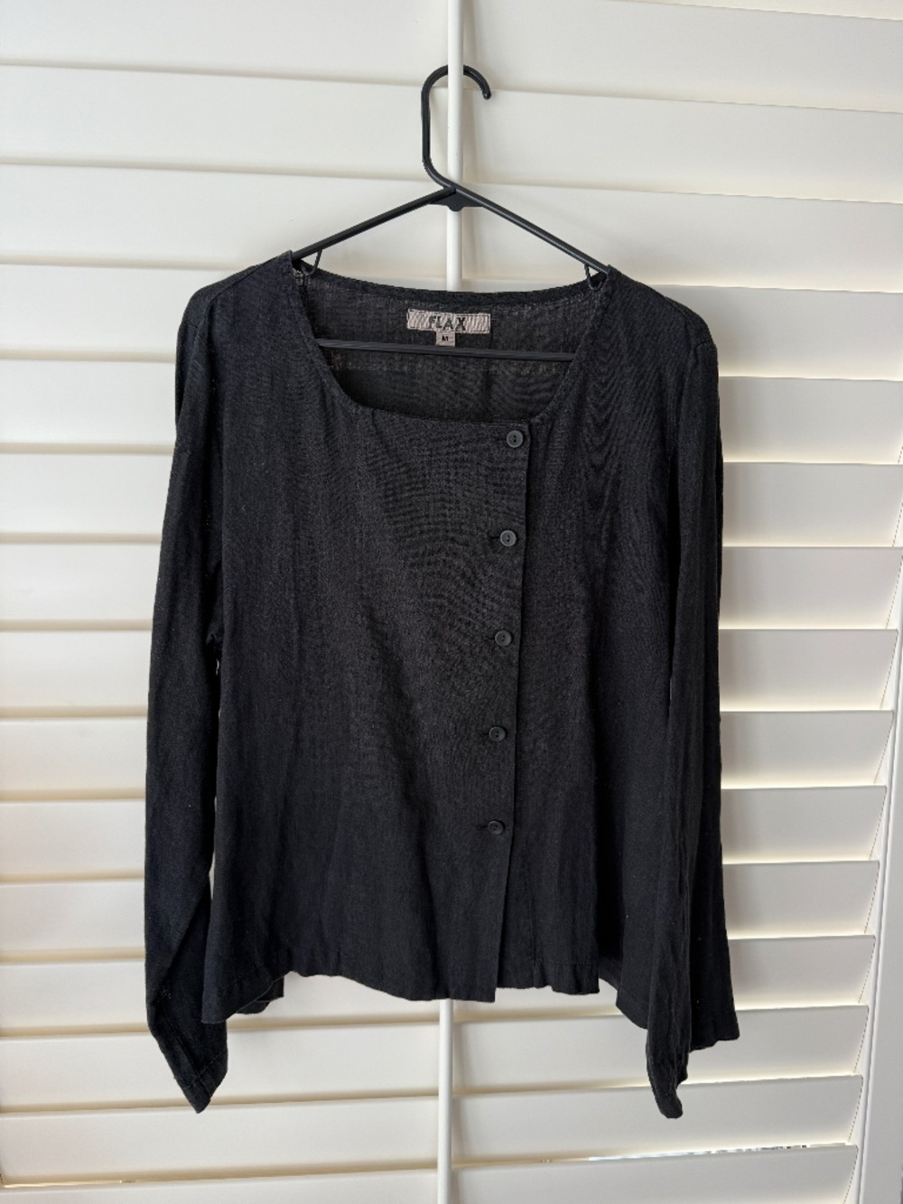 FLAX Black Linen Button Down Blouse (Size M)